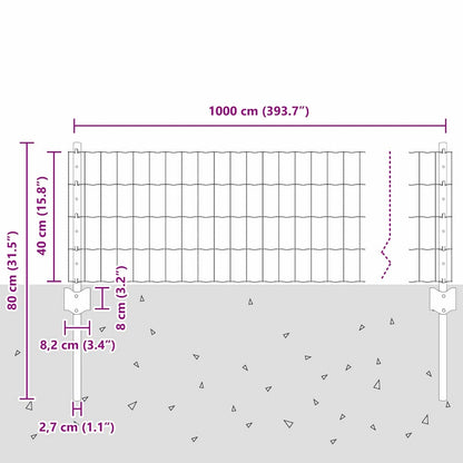 vidaXL Zaun mit Pfosten Grün 0,4 x 10 m Stahl und PVC