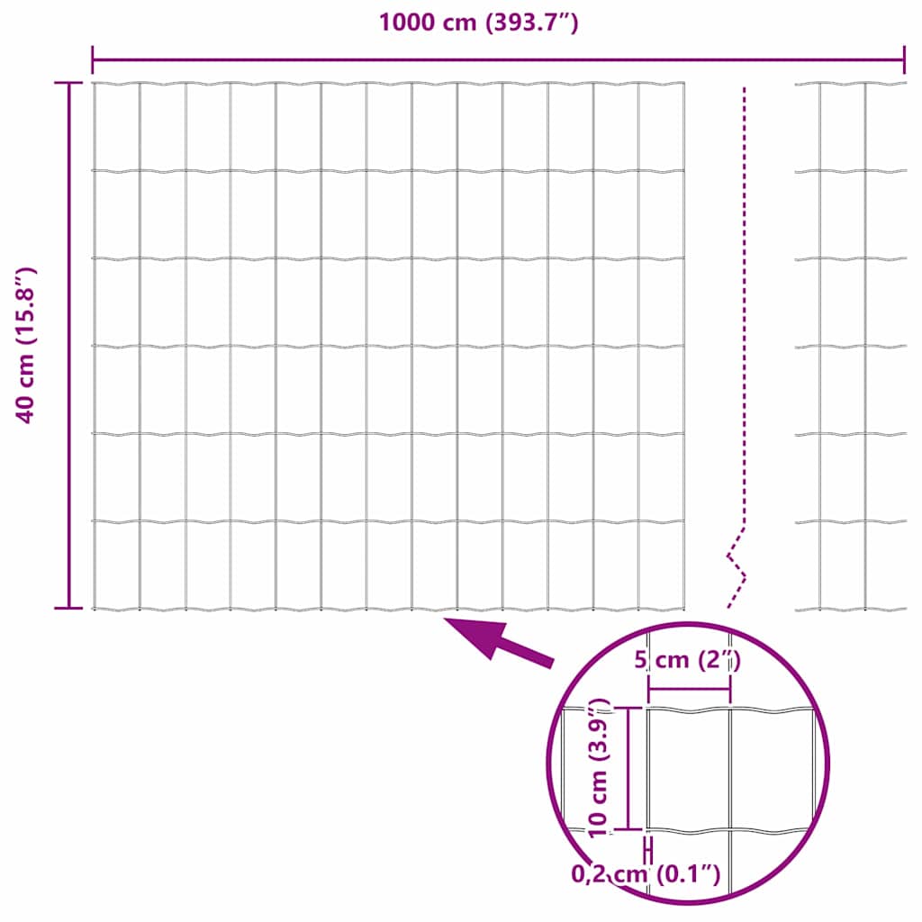 vidaXL Zaun mit Pfosten Grün 0,4 x 10 m Stahl und PVC