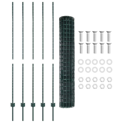 vidaXL Zaun mit Pfosten Grün 1,5 x 10 m Stahl und PVC