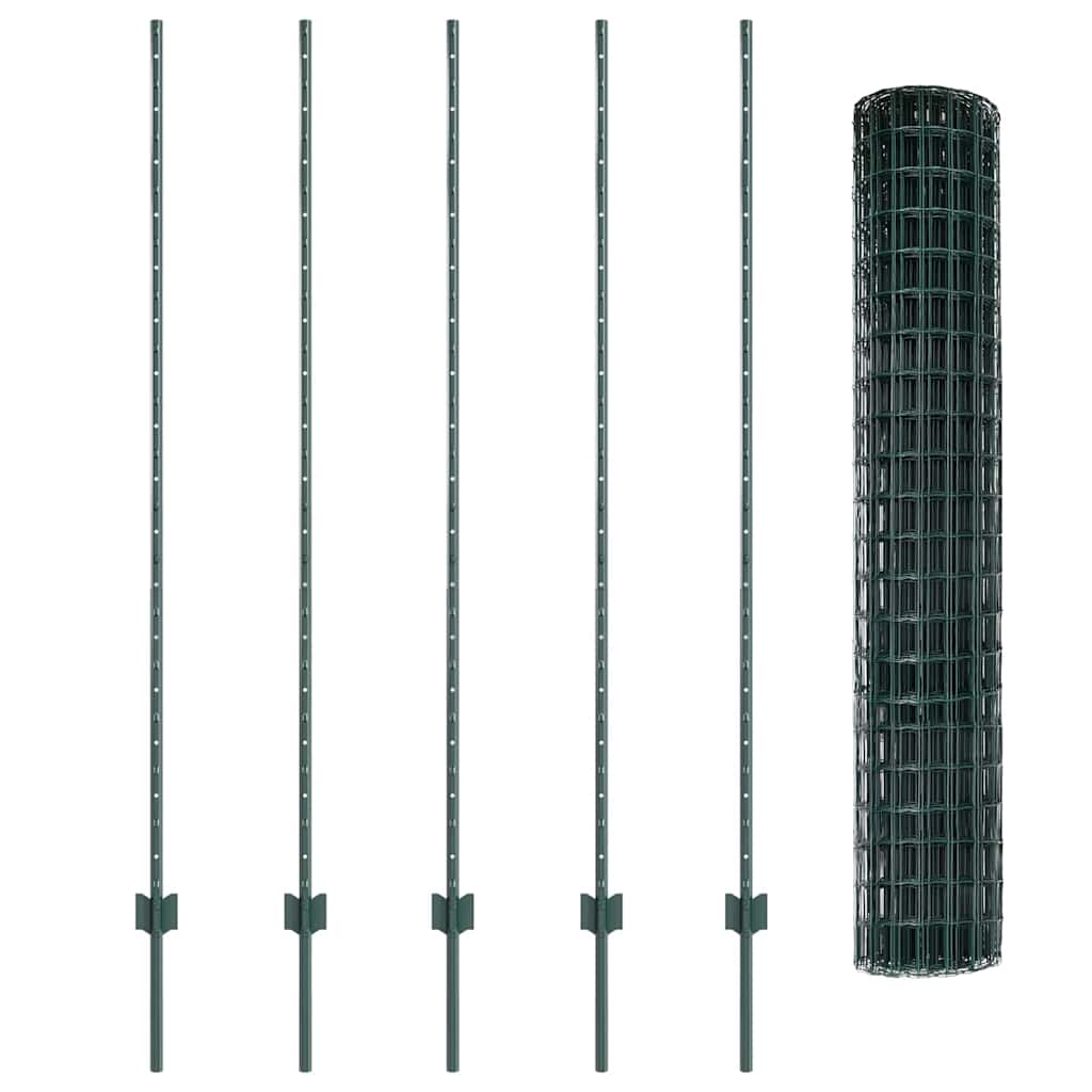 vidaXL Zaun mit Pfosten Grün 1,5 x 10 m Stahl und PVC
