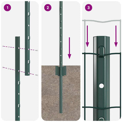 Zaun mit Pfosten Grün 1,6 x 10 m Stahl und PVC