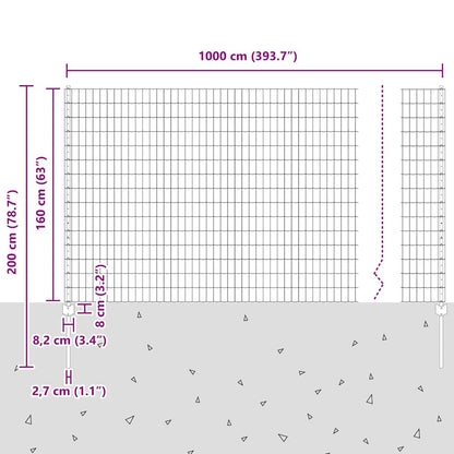 vidaXL Zaun mit Pfosten Grün 1,6 x 10 m Stahl und PVC