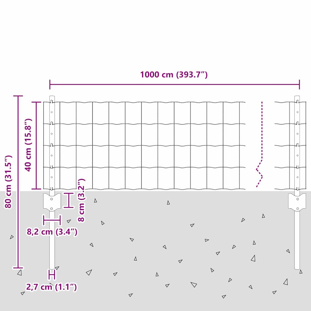vidaXL Zaun mit Pfosten Grün 0,4 x 10 m Stahl und PVC
