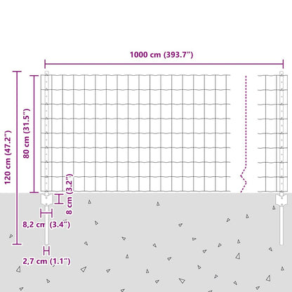 vidaXL Zaun mit Pfosten Grün 0,8 x 10 m Stahl und PVC