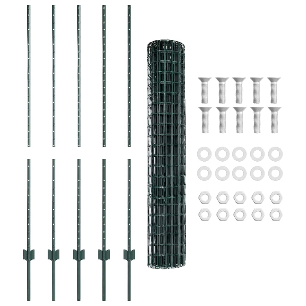 vidaXL Zaun mit Pfosten Grün 1,4 x 10 m Stahl und PVC