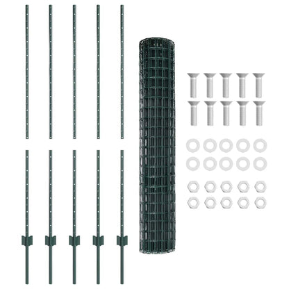 vidaXL Zaun mit Pfosten Grün 1,4 x 10 m Stahl und PVC