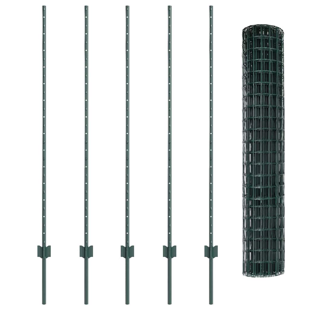 vidaXL Zaun mit Pfosten Grün 1,4 x 10 m Stahl und PVC