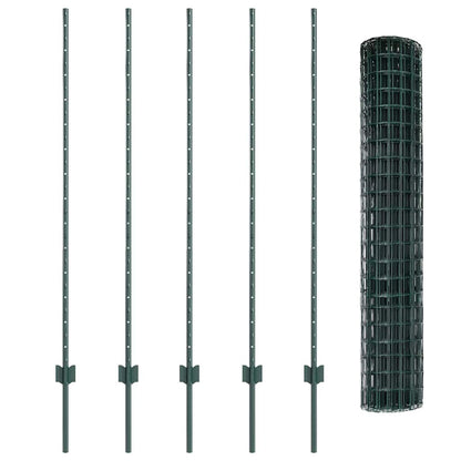vidaXL Zaun mit Pfosten Grün 1,4 x 10 m Stahl und PVC