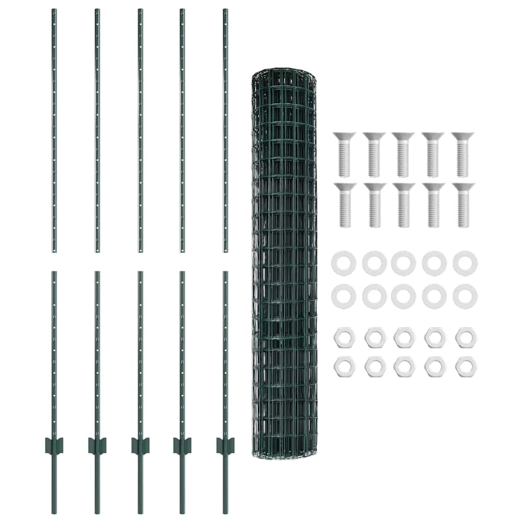 vidaXL Zaun mit Pfosten Grün 1,5 x 10 m Stahl und PVC
