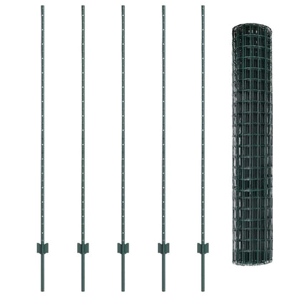 vidaXL Zaun mit Pfosten Grün 1,5 x 10 m Stahl und PVC