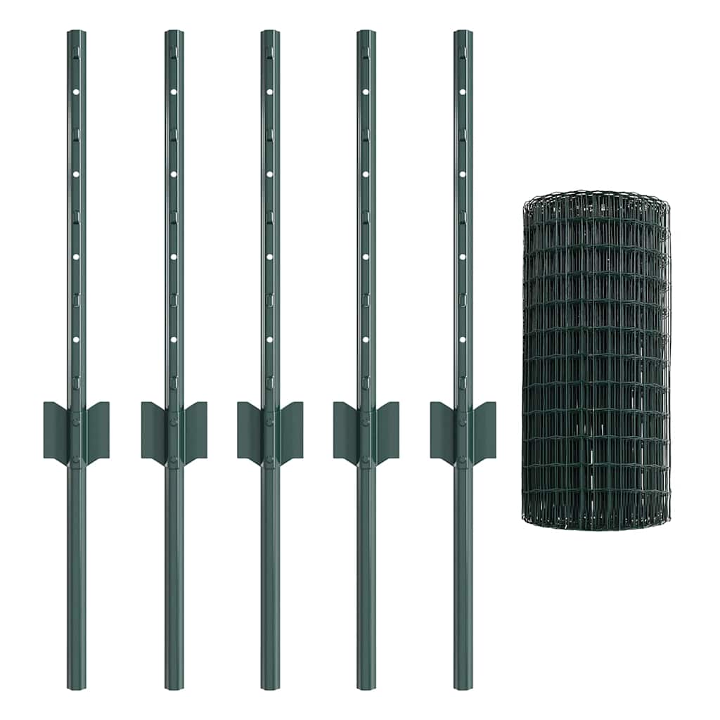 vidaXL Zaun mit Pfosten Grün 0,4 x 10 m Stahl und PVC