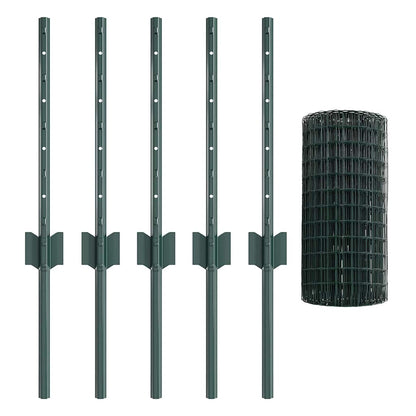 vidaXL Zaun mit Pfosten Grün 0,4 x 10 m Stahl und PVC
