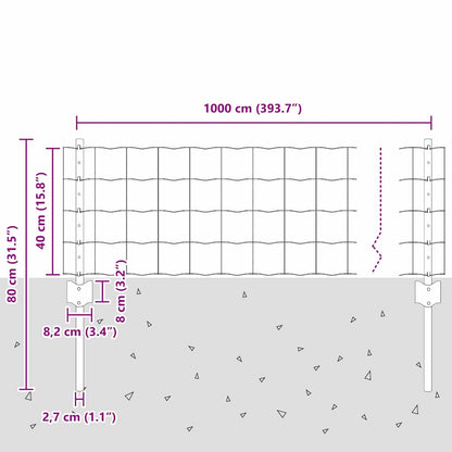 vidaXL Zaun mit Pfosten Grün 0,4 x 10 m Stahl und PVC