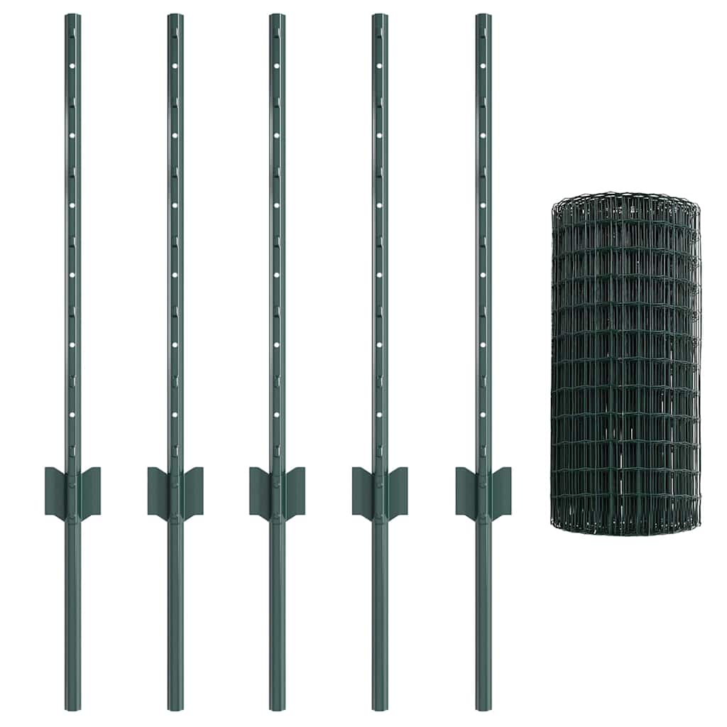 vidaXL Zaun mit Pfosten Grün 0,6 x 10 m Stahl und PVC