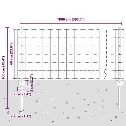 vidaXL Zaun mit Pfosten Grün 0,6 x 10 m Stahl und PVC