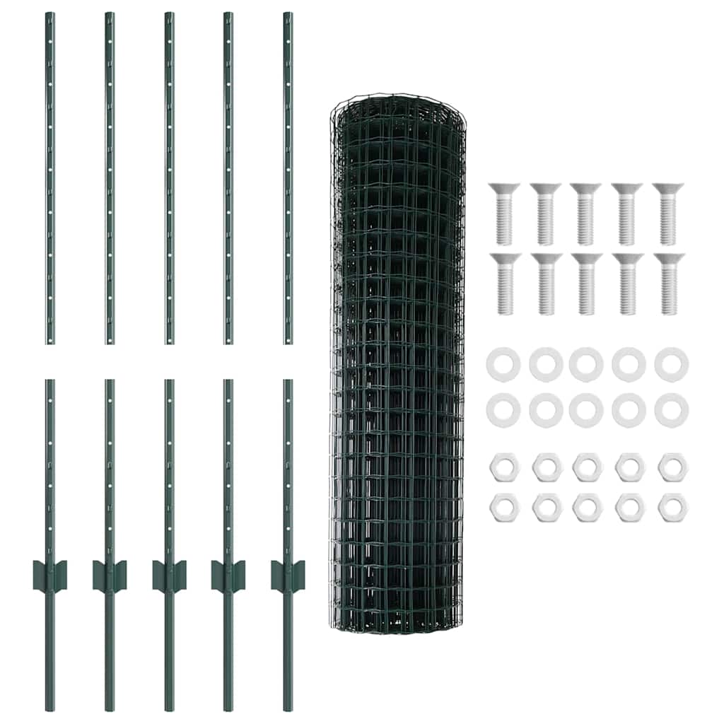 vidaXL Clôture avec poteaux vert 1 x 10 m Acier