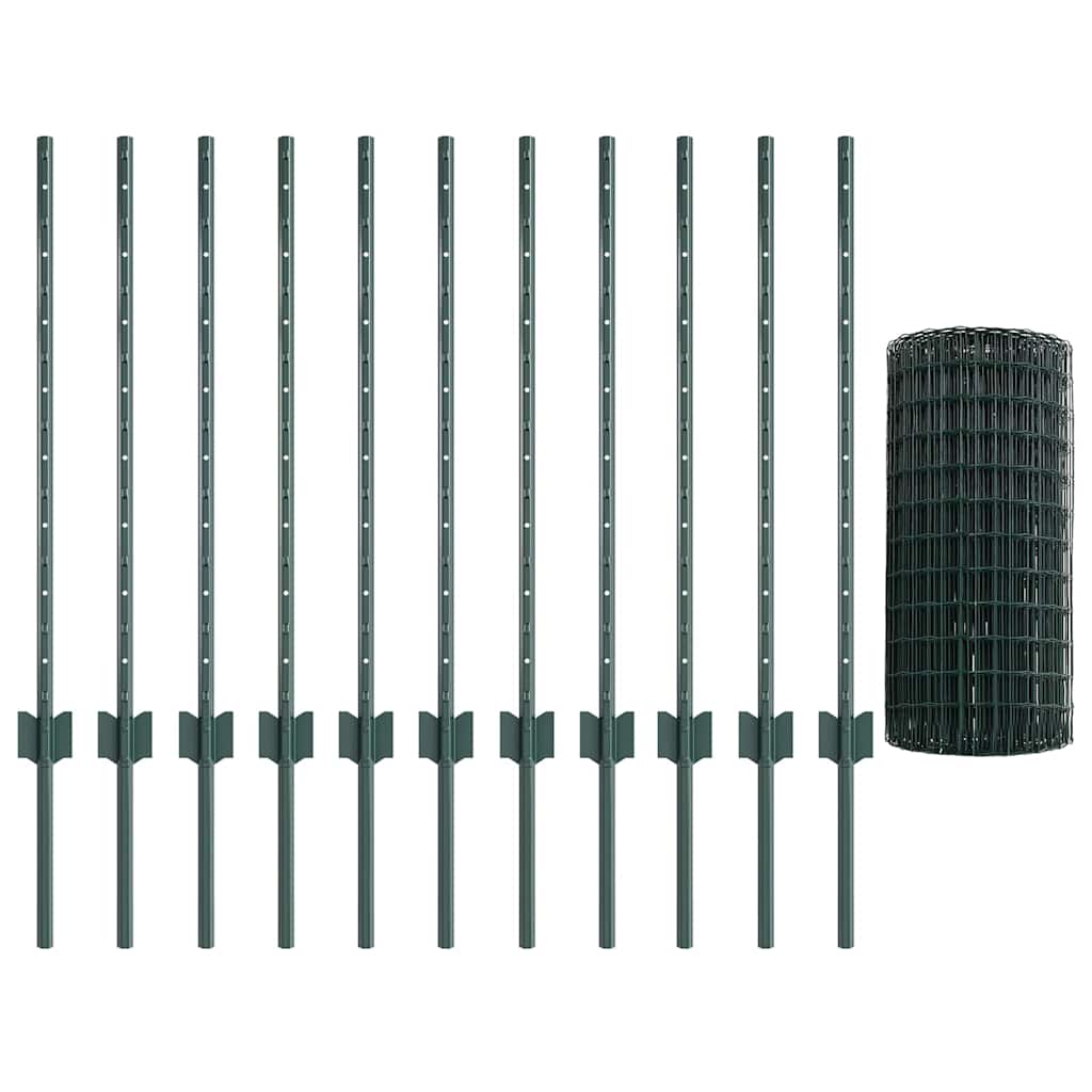 vidaXL Zaun mit Pfosten Grün 0,8 x 25 m Stahl und PVC