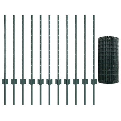 vidaXL Zaun mit Pfosten Grün 0,8 x 25 m Stahl und PVC