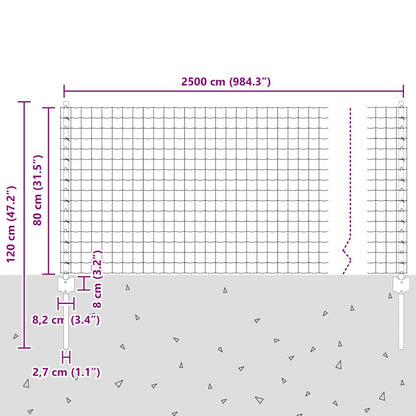 vidaXL Zaun mit Pfosten Grün 0,8 x 25 m Stahl und PVC