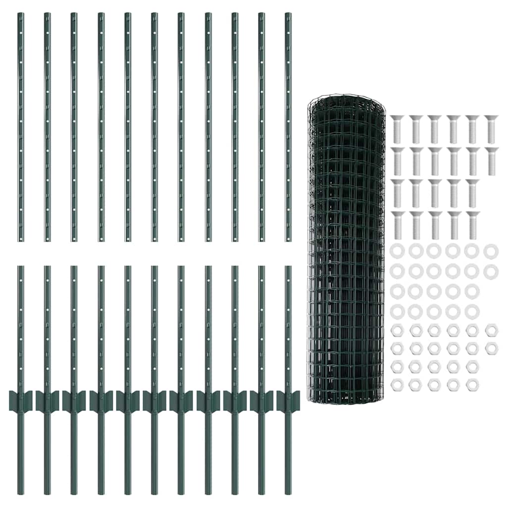 Zaun mit Pfosten Grün 1 x 25 m Stahl und PVC