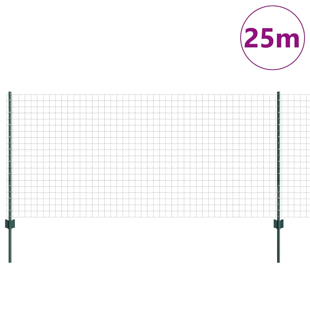 Zaun mit Pfosten Grün 1 x 25 m Stahl und PVC