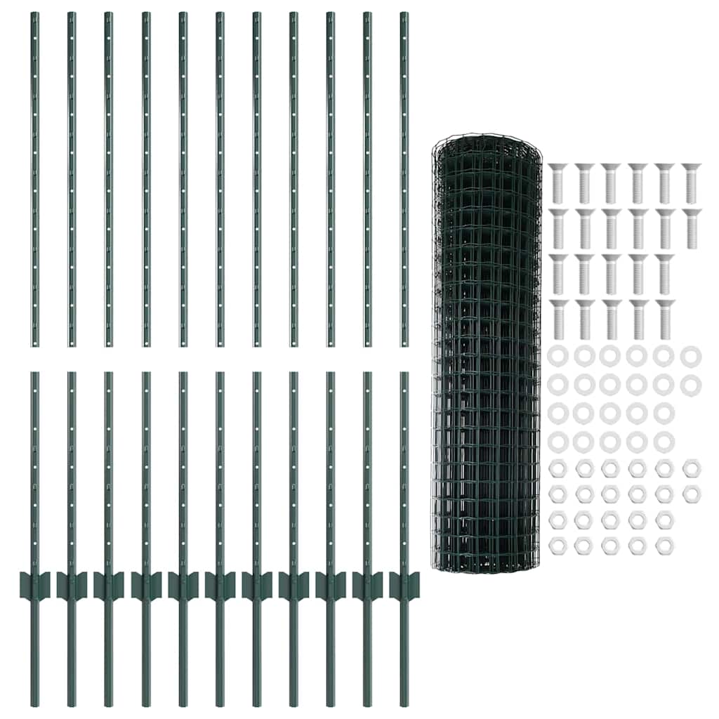 vidaXL Clôture avec Poteaux Vert 1,2 x 25 m Acier et PVC