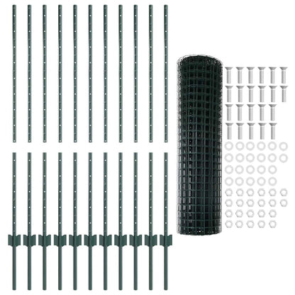 vidaXL Clôture avec Poteaux Vert 1,2 x 25 m Acier et PVC