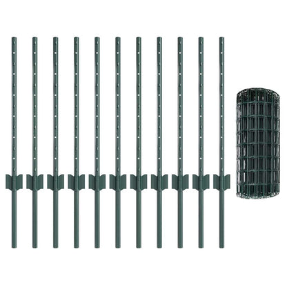 vidaXL Zaun mit Pfosten Grün 0,6 x 25 m Stahl und PVC
