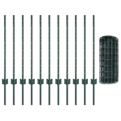 vidaXL Zaun mit Pfosten Grün 0,8 x 25 m Stahl und PVC