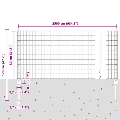 vidaXL Zaun mit Pfosten Grün 0,8 x 25 m Stahl und PVC