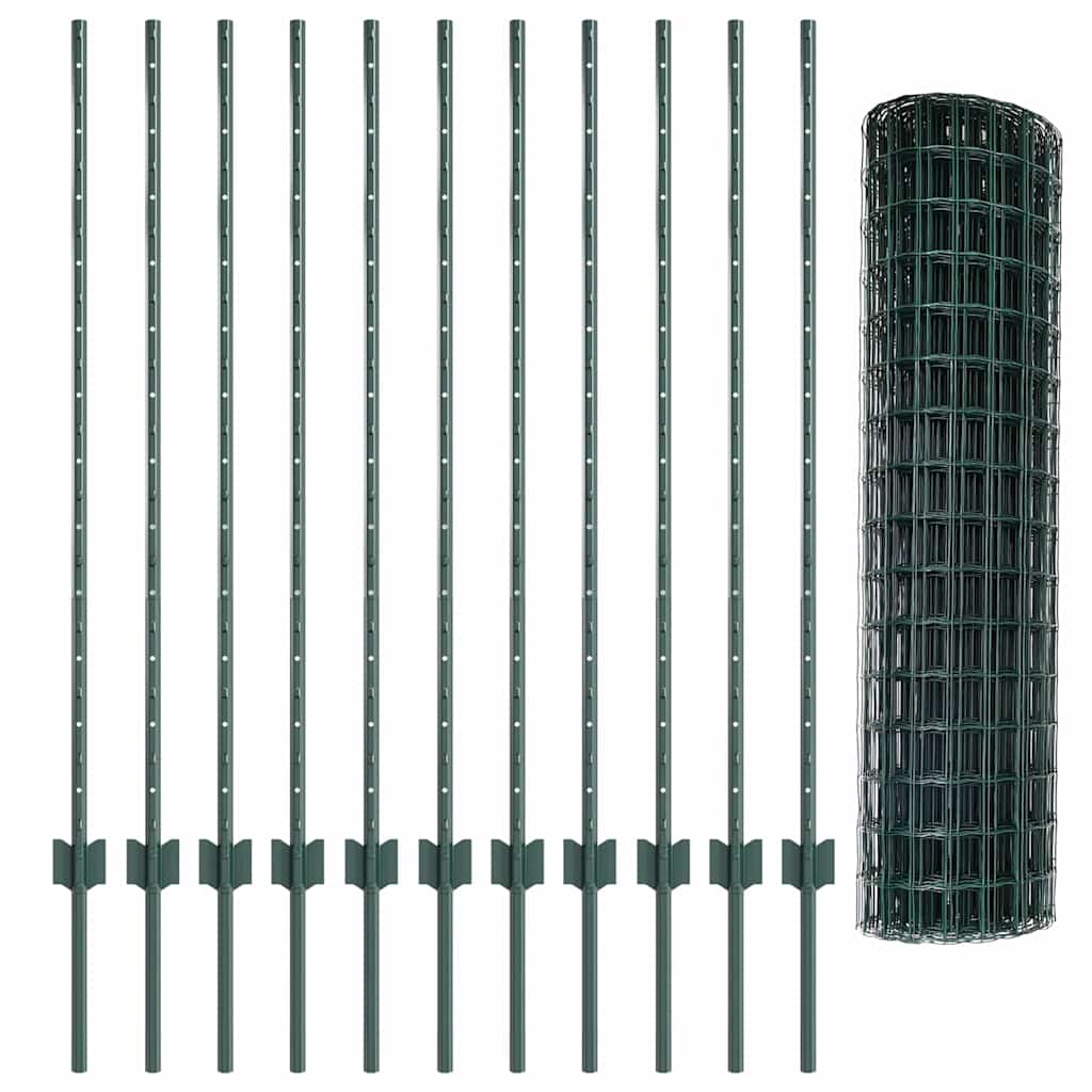 vidaXL Clôture avec Poteaux Vert 1,2 x 25 m Acier et PVC