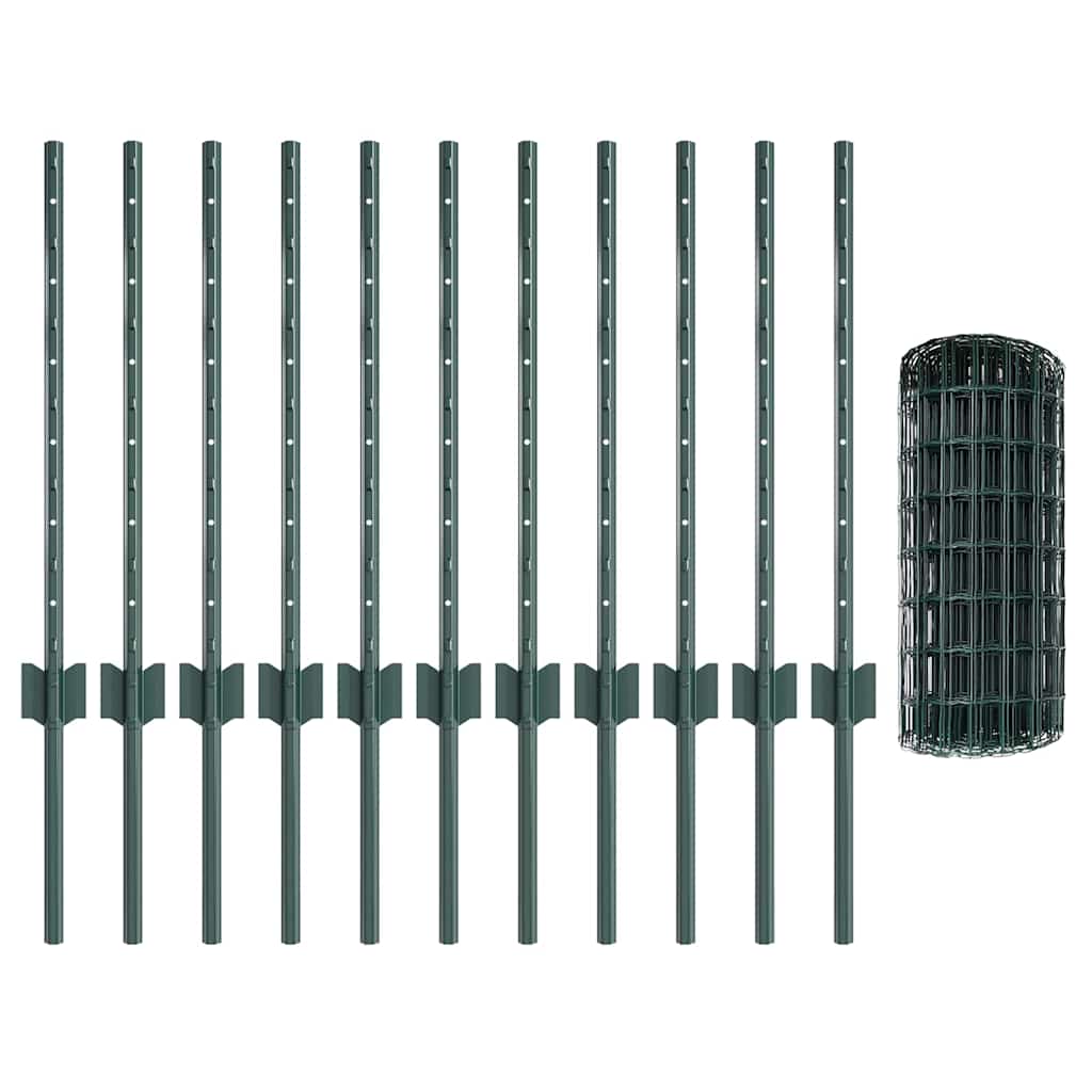 vidaXL Zaun mit Pfosten Grün 0,6 x 25 m Stahl und PVC
