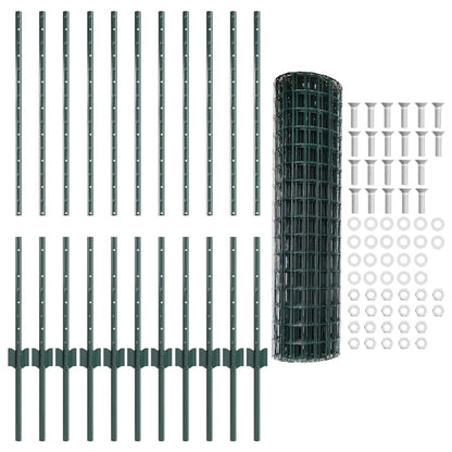 vidaXL Zaun mit Pfosten Grün 1 x 25 m Stahl und PVC