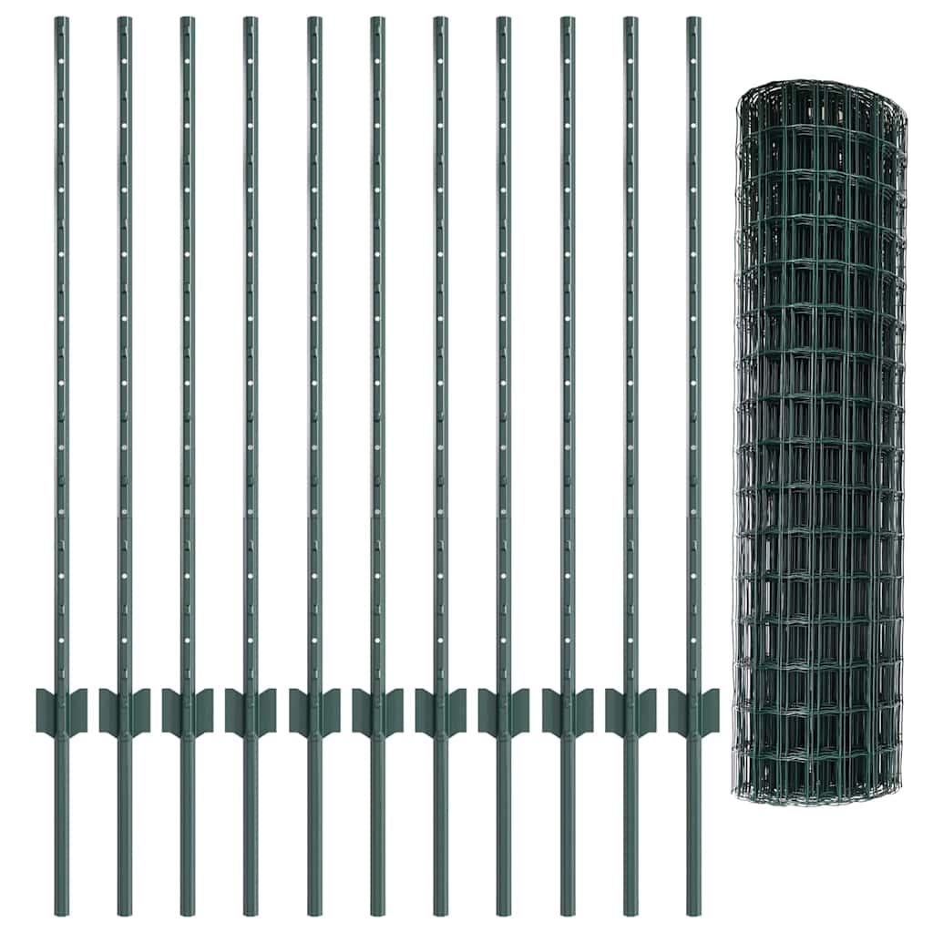 vidaXL Zaun mit Pfosten Grün 1 x 25 m Stahl und PVC