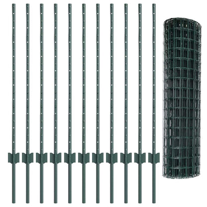 vidaXL Zaun mit Pfosten Grün 1 x 25 m Stahl und PVC