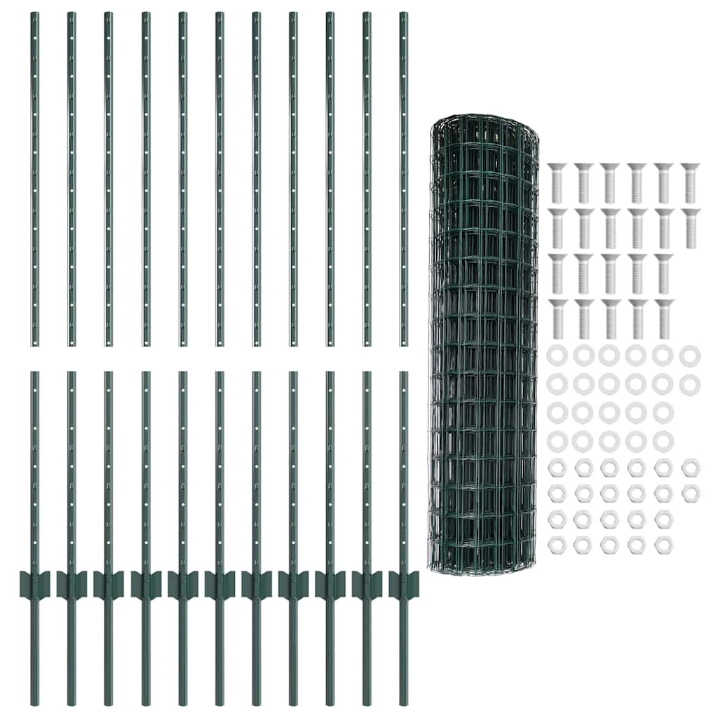 vidaXL Clôture avec Poteaux Vert 1,2 x 25 m Acier et PVC