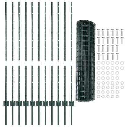 vidaXL Clôture avec Poteaux Vert 1,2 x 25 m Acier et PVC
