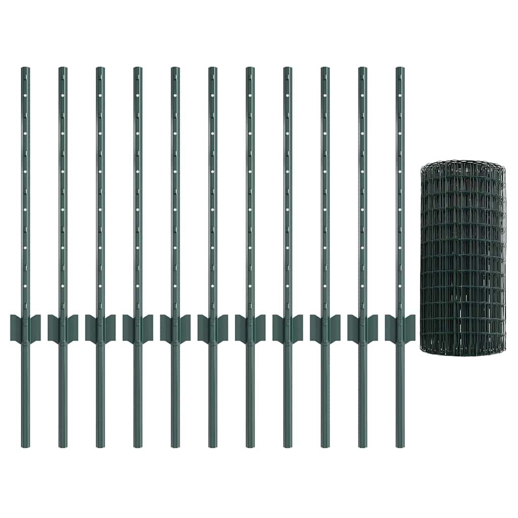 vidaXL Zaun mit Pfosten Grün 0,6 x 25 m Stahl und PVC