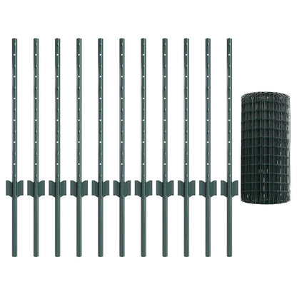 vidaXL Zaun mit Pfosten Grün 0,6 x 25 m Stahl und PVC