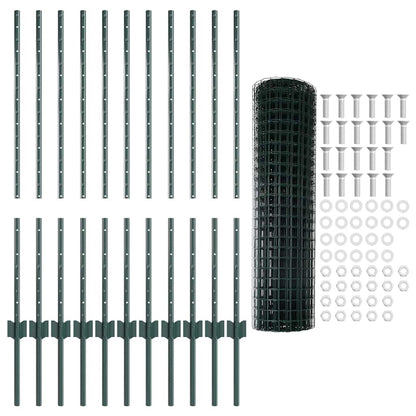 vidaXL Zaun mit Pfosten Grün 1 x 25 m Stahl
