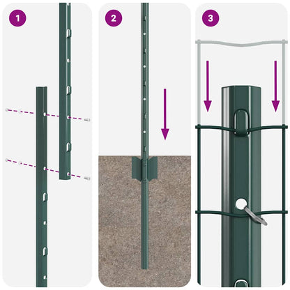 vidaXL Zaun mit Pfosten Grün 1 x 25 m Stahl