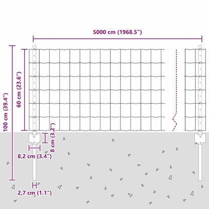 vidaXL Zaun mit Pfosten Grün 0,6 x 50 m Stahl und PVC