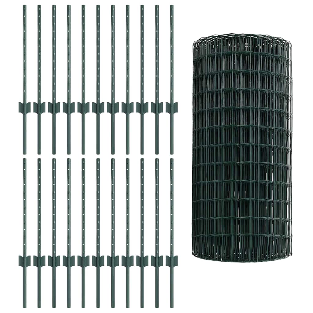 vidaXL Zaun mit Pfosten Grün 0,6 x 50 m Stahl und PVC