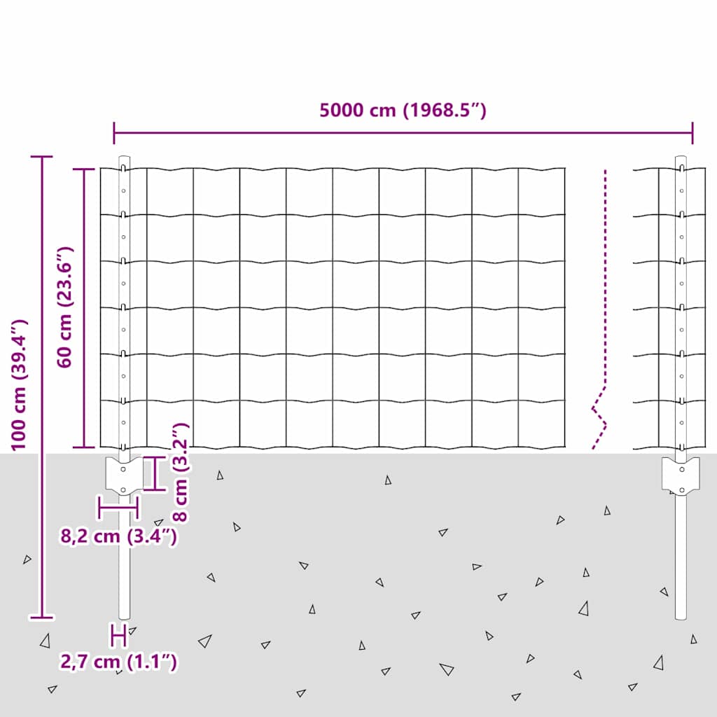 vidaXL Zaun mit Pfosten Grün 0,6 x 50 m Stahl und PVC
