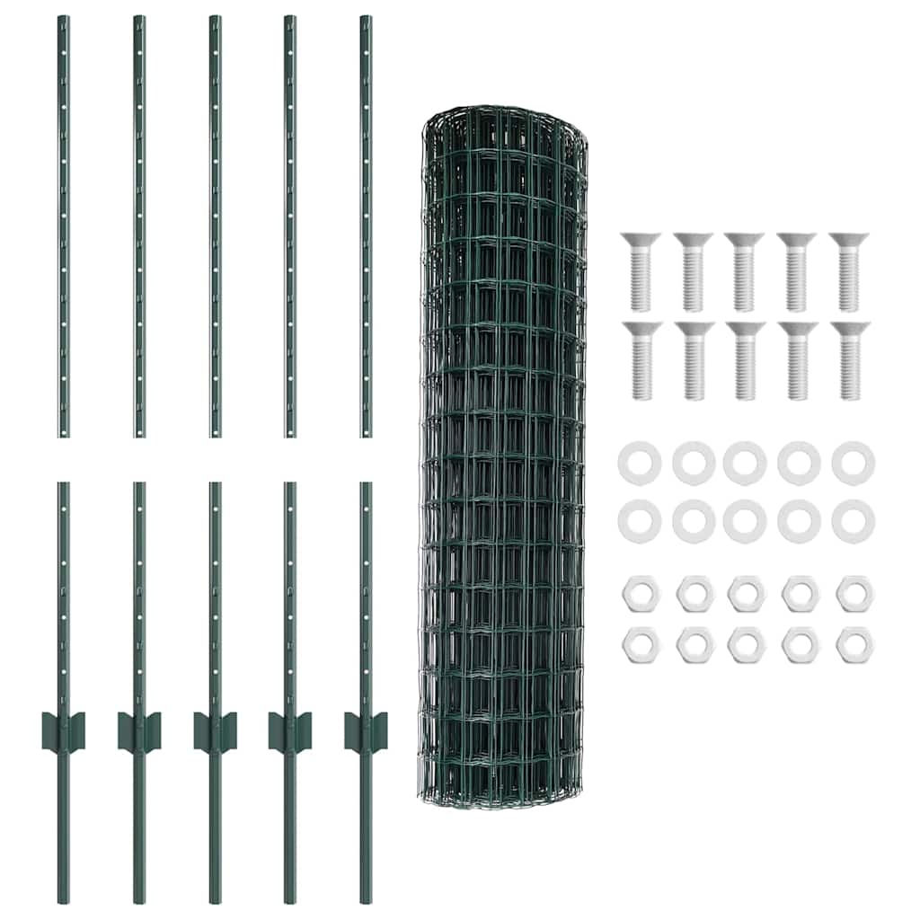 vidaXL Zaun mit Pfosten Grün 1 x 10 m Stahl
