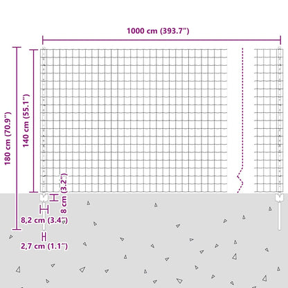 vidaXL Zaun mit Pfosten Grün 1,4 x 10 m Stahl und PVC