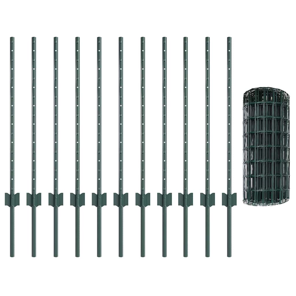 vidaXL Zaun mit Pfosten Grün 0,8 x 25 m Stahl