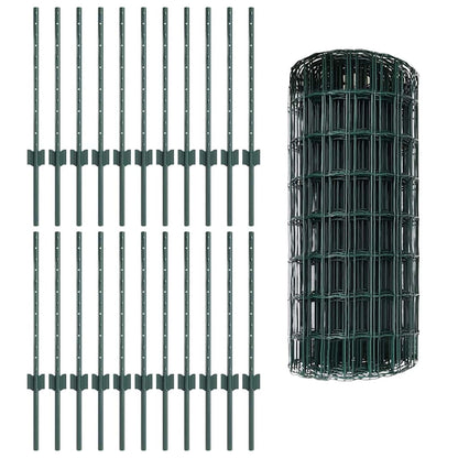 vidaXL Zaun mit Pfosten Grün 0,6 x 50 m Stahl und PVC