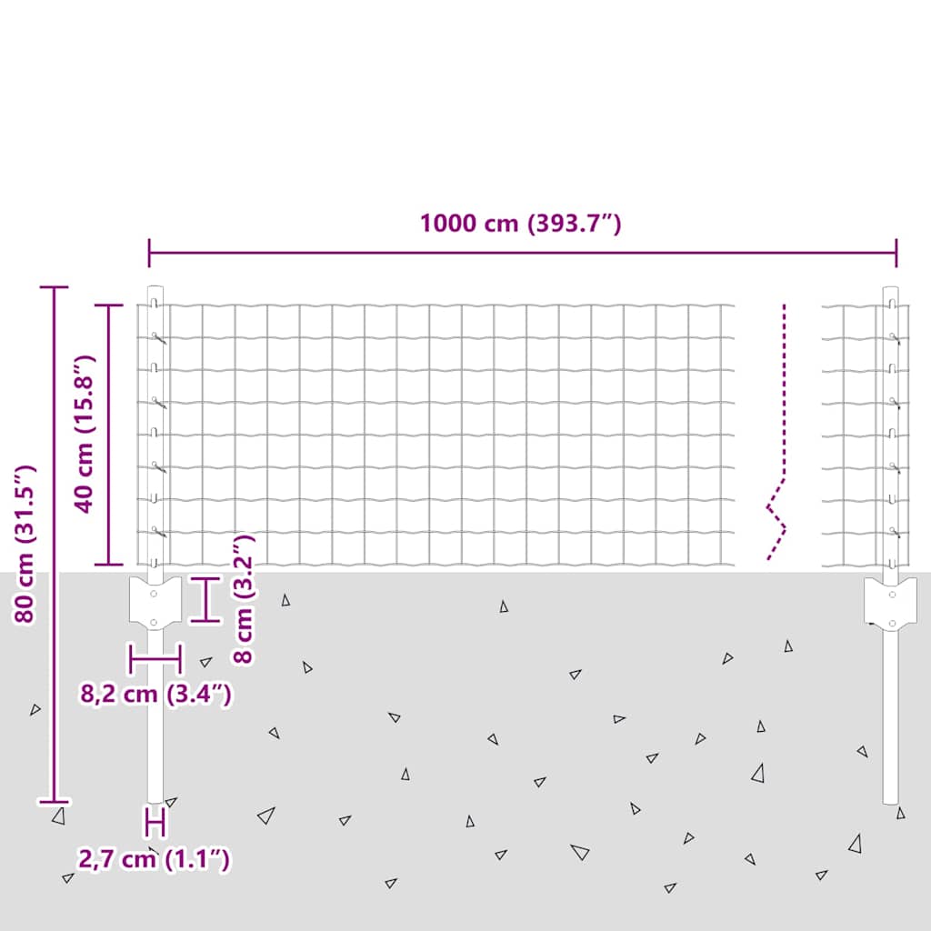 vidaXL Zaun mit Pfosten Grau 0,4 x 10 m Stahl und PVC