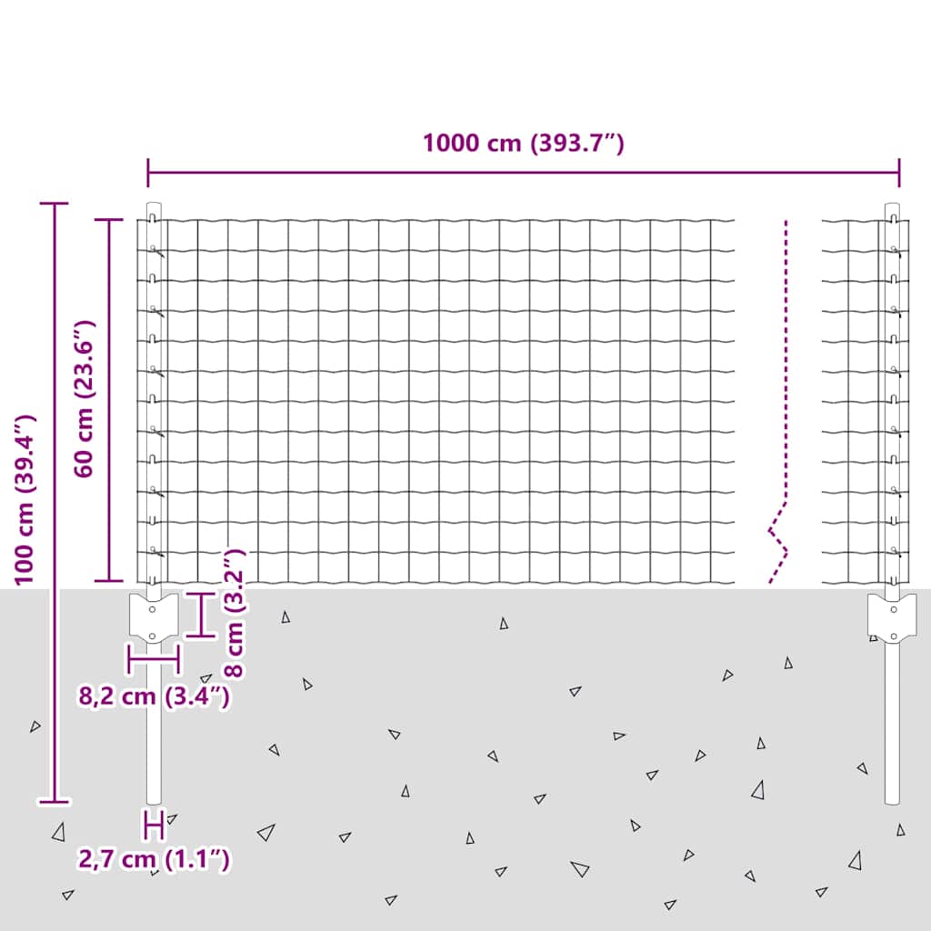 vidaXL Zaun mit Pfosten Grau 0,6 x 10 m Stahl und PVC